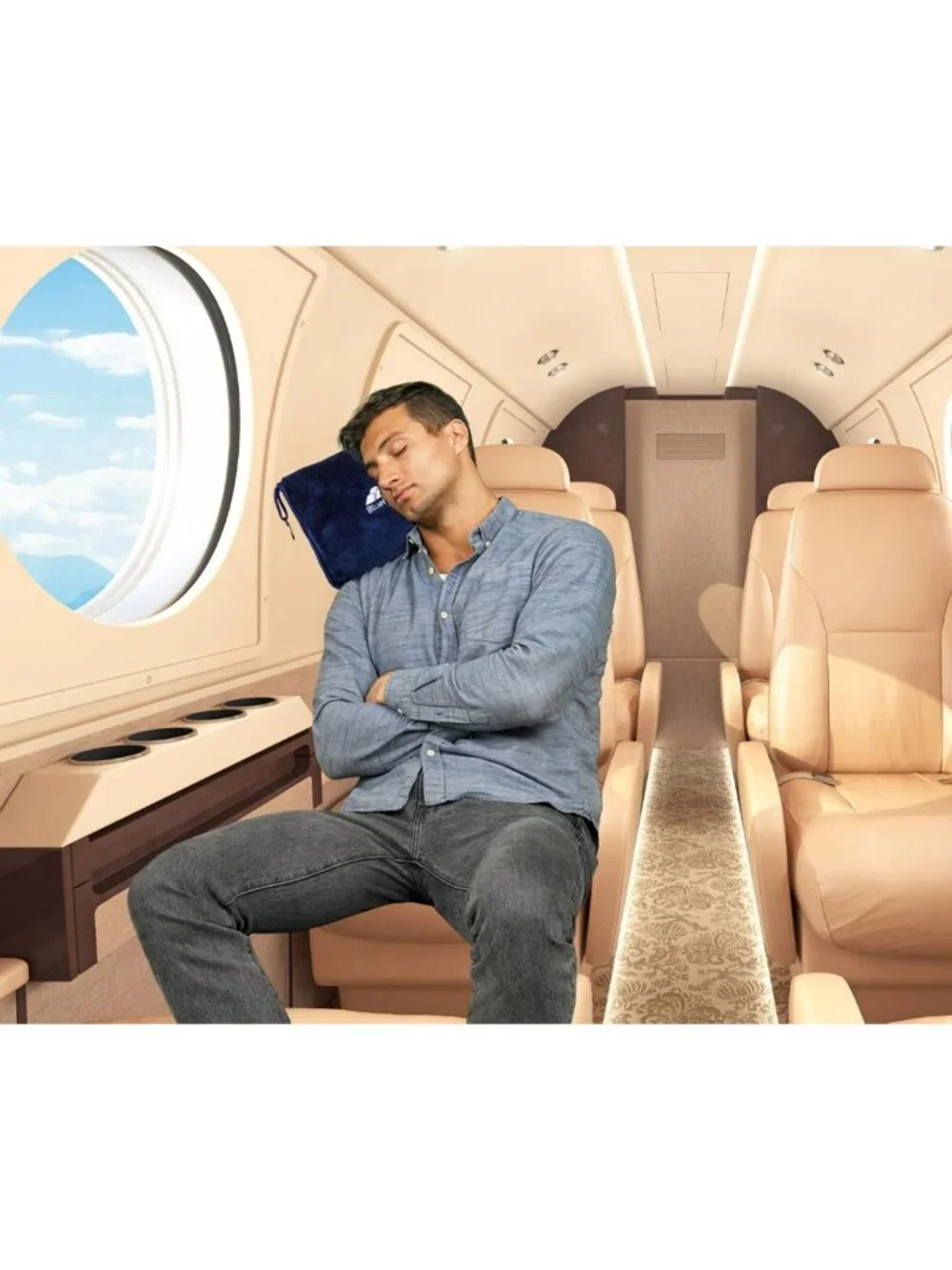 Soft Travel Blanket & Pillow Combo - Compact Packable Airplane Throw, Navy Blue - Picture 9 of 9